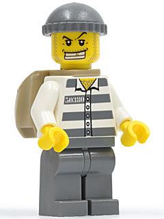 LEGO Minifigure-Police - Jail Prisoner 50380 Prison Stripes, Dark Bluish Gray Legs, Dark Bluish Gray Knit Cap, Gold Tooth, Backpack-Town / City / Police-CTY203-Creative Brick Builders